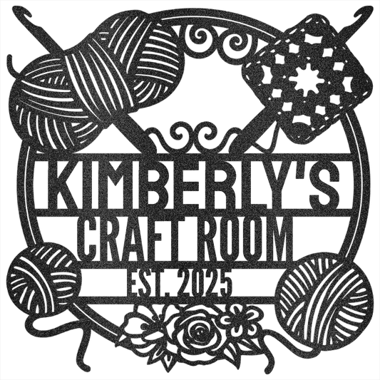 Personalized Crochet Corner – Custom Metal Sign for Craft Room Black
