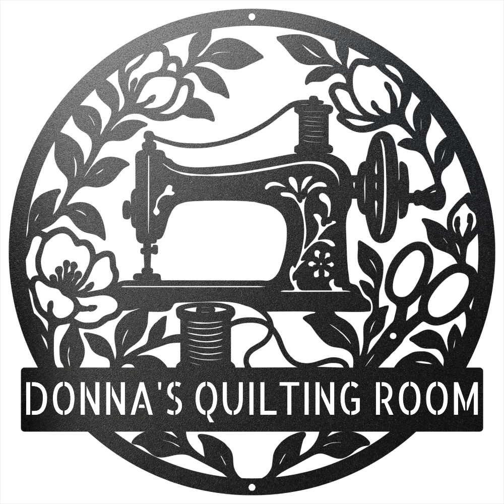 Custom Metal Wall Art - Personalized Sewing Machine Sign Black