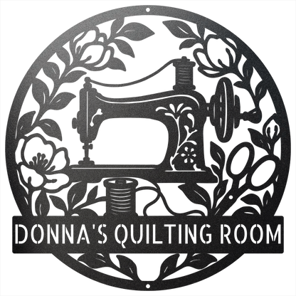 Custom Metal Wall Art - Personalized Sewing Machine Sign Black