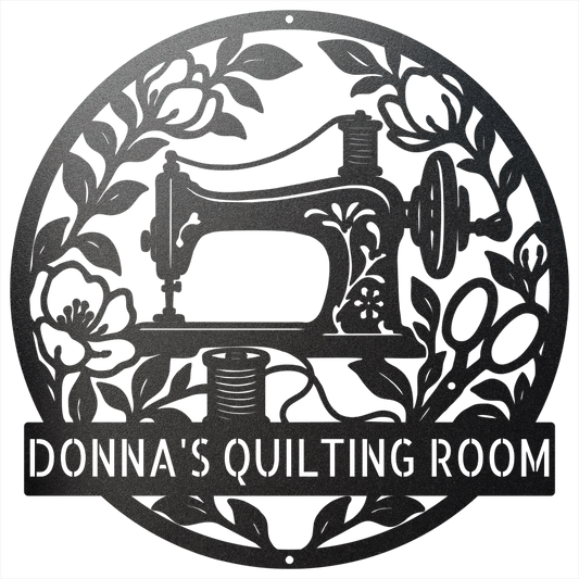 Custom Metal Wall Art - Personalized Sewing Machine Sign Black