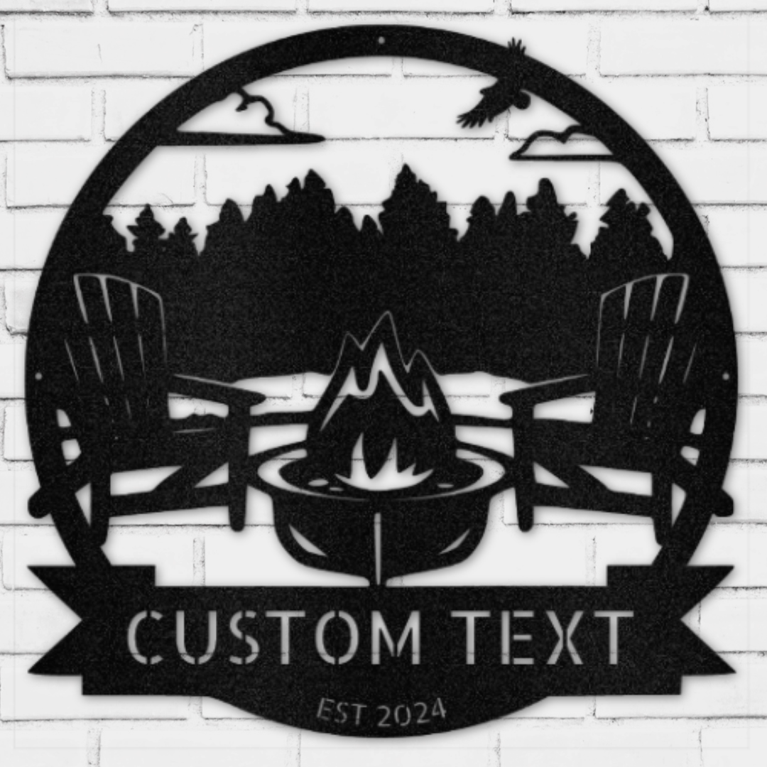 Lake Scene Metal Sign - Personalized Gifts - Custom Campfire and Camper Decor Sign Black