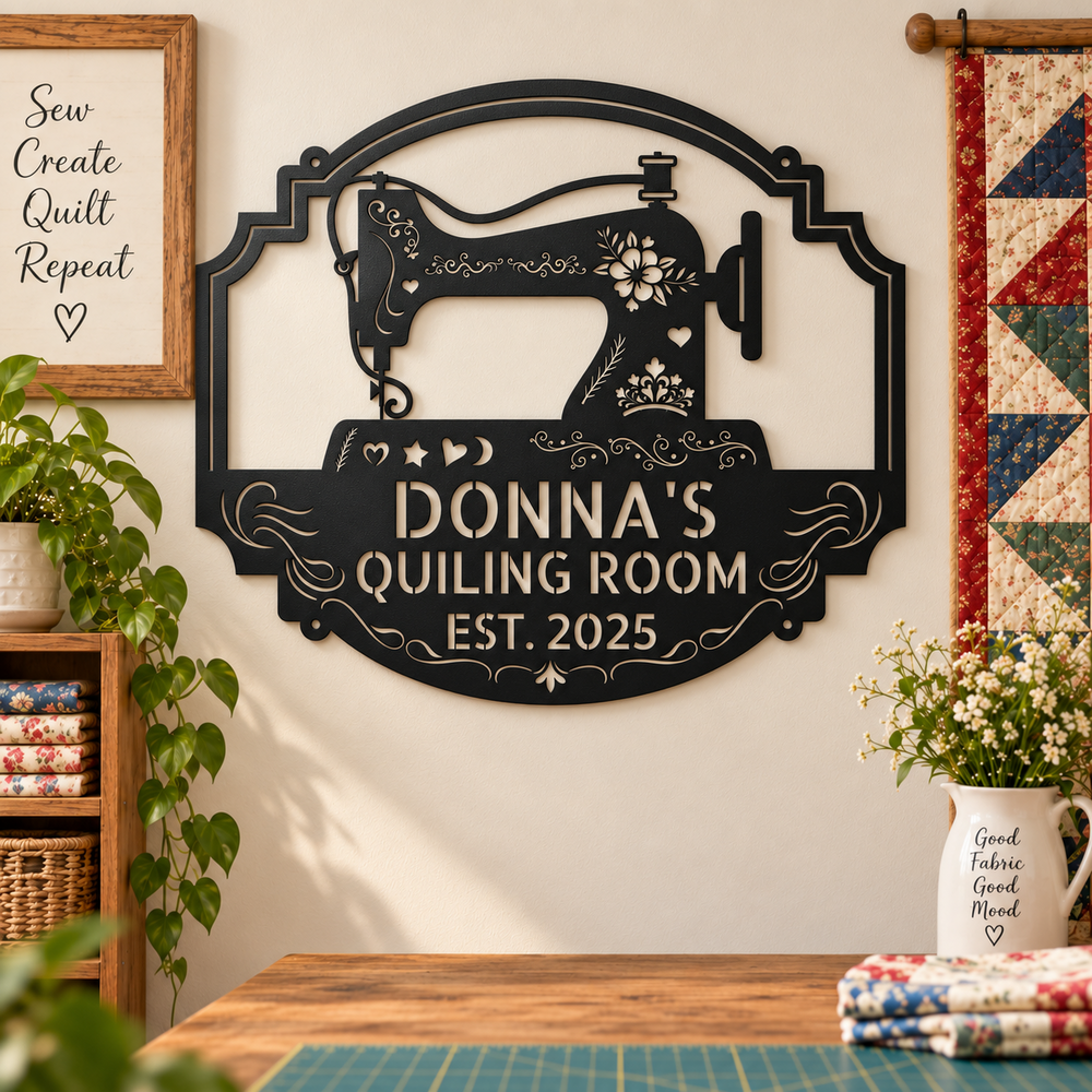Custom Metal Wall Art - Personalized Sewing & Quilting Sign Black