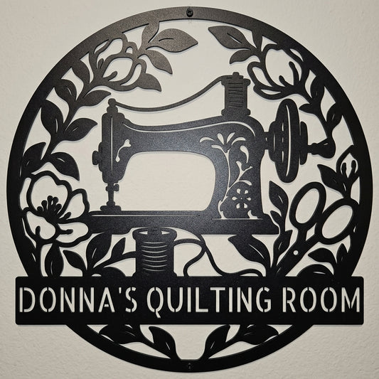 Custom Metal Wall Art - Personalized Sewing Machine Sign Black