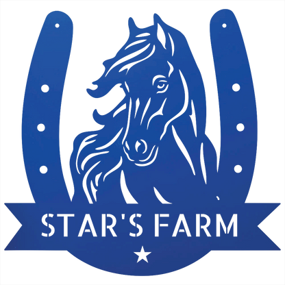 Custom Metal Wall Art - Horseshoe Farm Sign Blue