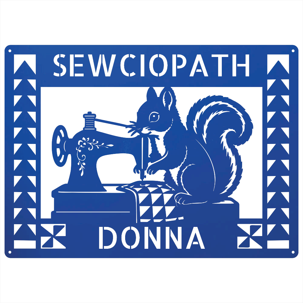 Custom Metal Wall Art - Personalized Squirrel Sewing Sign Blue