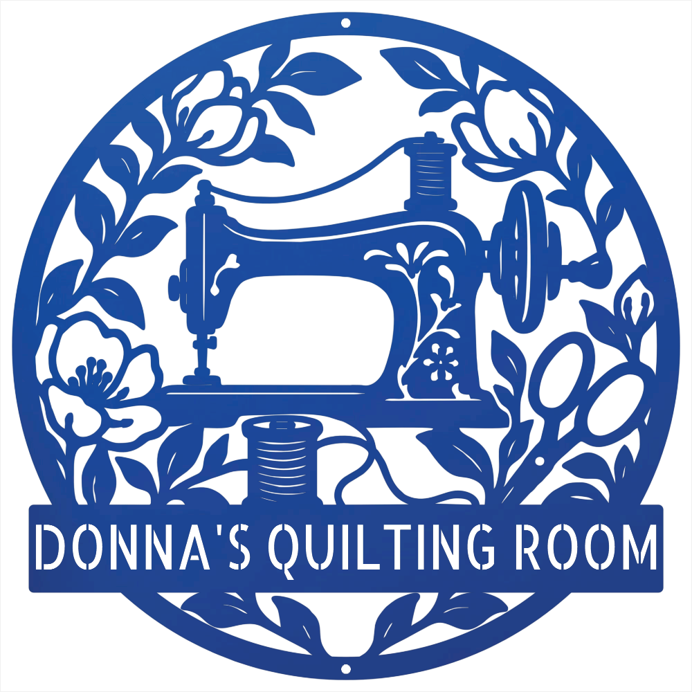 Custom Metal Wall Art - Personalized Sewing Machine Sign Blue