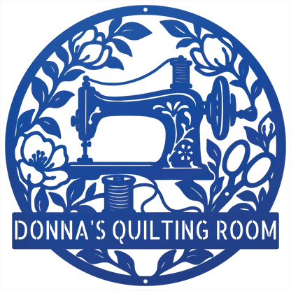 Custom Metal Wall Art - Personalized Sewing Machine Sign Blue