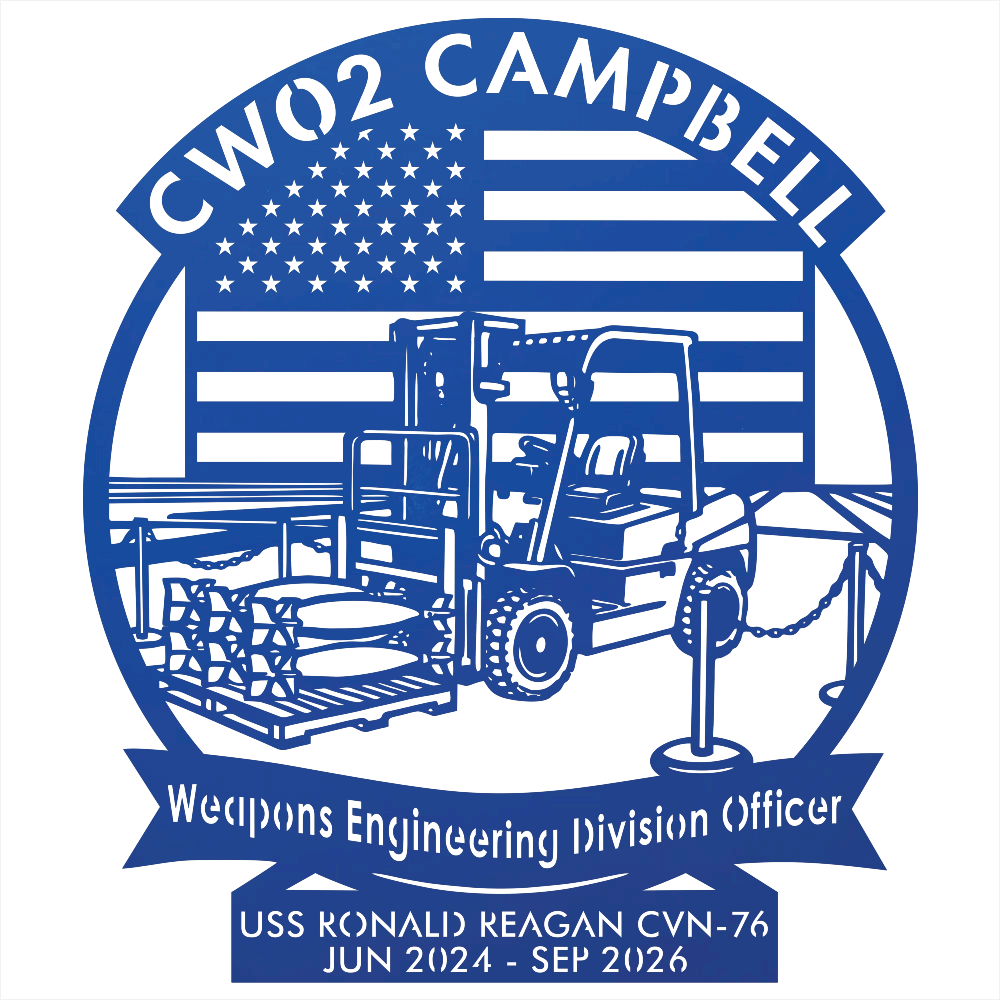 9298 - Military Forklift Metal Wall Art with American Flag Blue