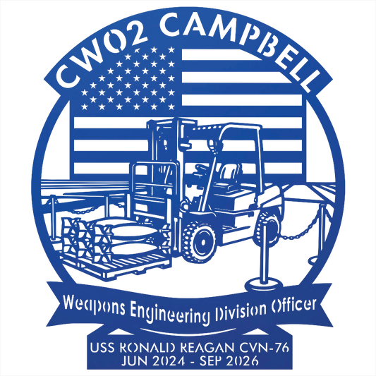 9298 - Military Forklift Metal Wall Art with American Flag Blue
