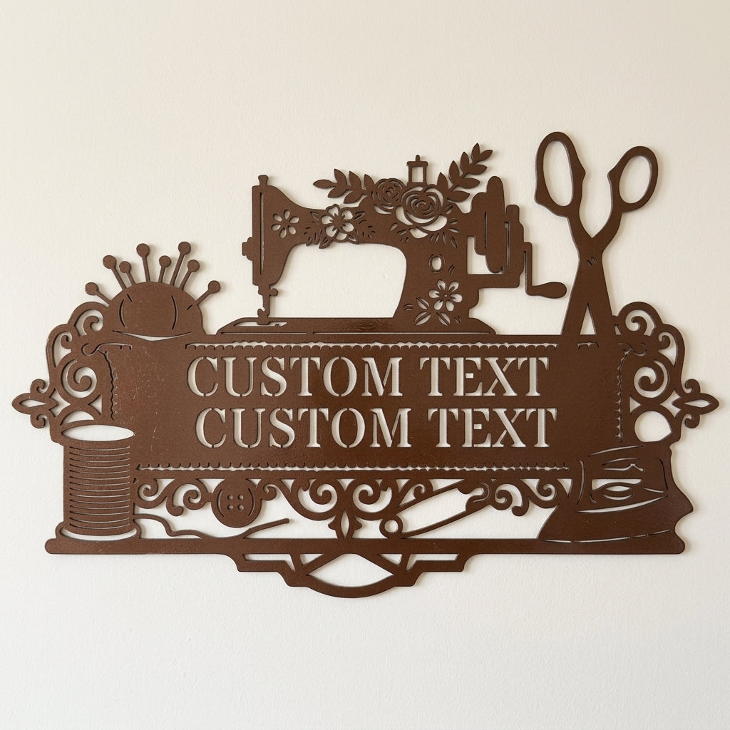 Custom Metal Wall Art - Personalized Sewing and Quilting Room Sign Copper
