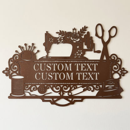 Custom Metal Wall Art - Personalized Sewing and Quilting Room Sign Copper