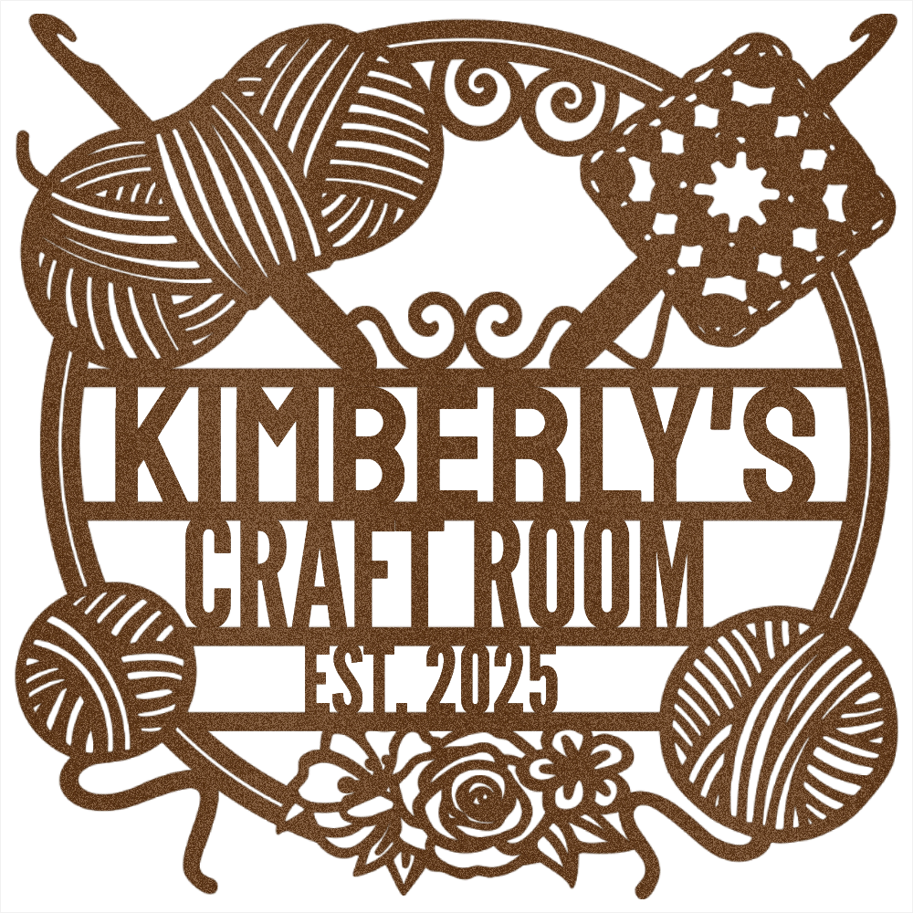Personalized Crochet Corner – Custom Metal Sign for Craft Room Copper