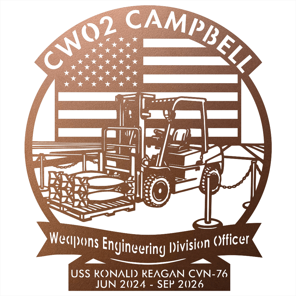 9298 - Military Forklift Metal Wall Art with American Flag Copper