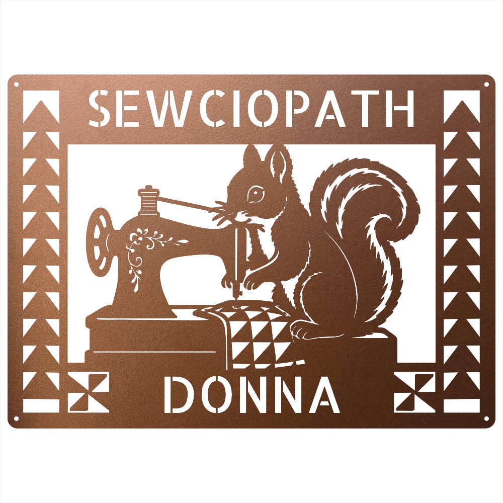 Custom Metal Wall Art - Personalized Squirrel Sewing Sign Copper