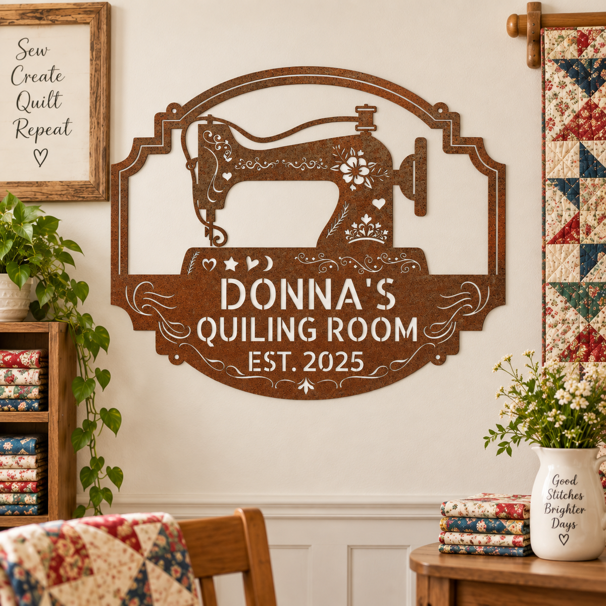 Custom Metal Wall Art - Personalized Sewing & Quilting Sign Copper
