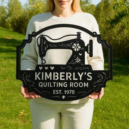 Custom Sewing & Quilting Room Metal Sign - Wall Decor Black