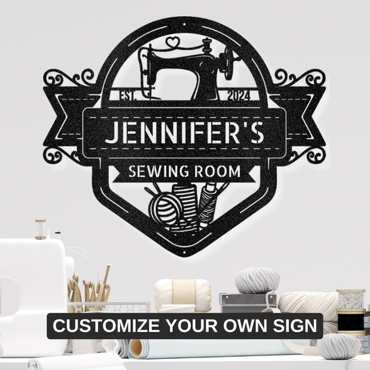 Custom Metal Sign for Quilting & Sewing Craft Rooms Black