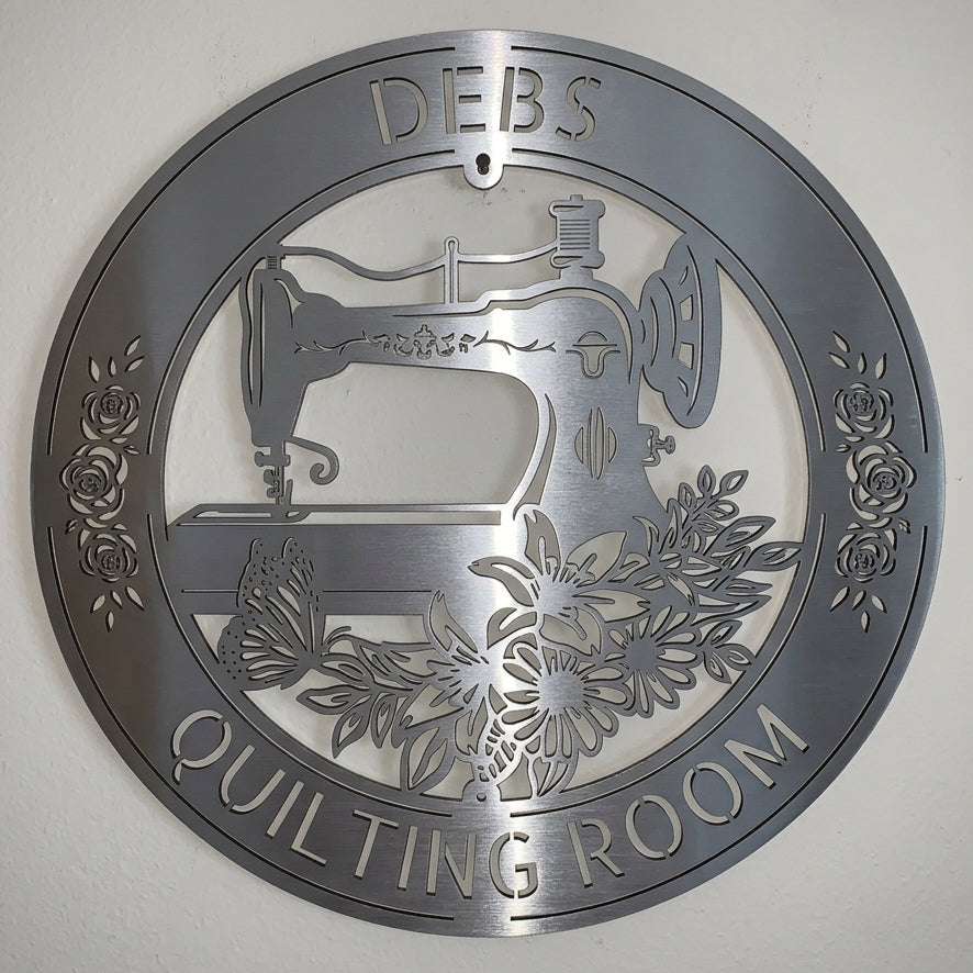 Custom Metal Wall Art - Personalized Sewing and Quilting Sign Silver