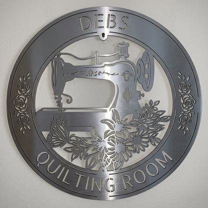 Custom Metal Wall Art - Personalized Sewing and Quilting Sign Silver