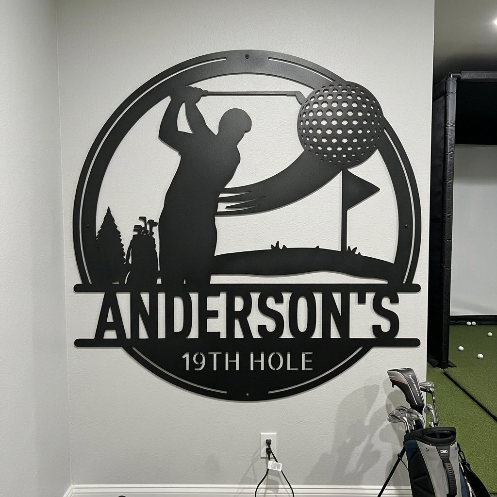 Custom Metal Wall Art - Personalized Golf Sign Black