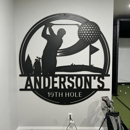 Custom Metal Wall Art - Personalized Golf Sign Black