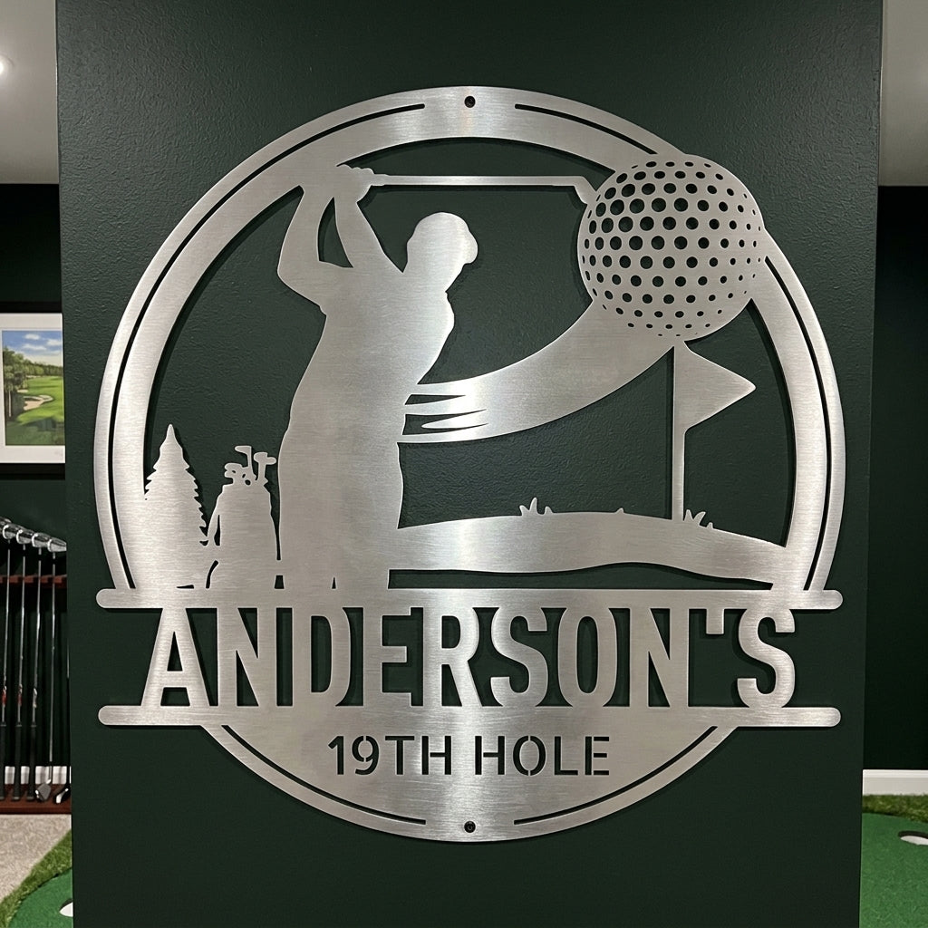 Custom Metal Wall Art - Personalized Golf Sign Silver