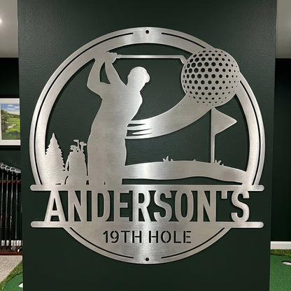 Custom Metal Wall Art - Personalized Golf Sign Silver