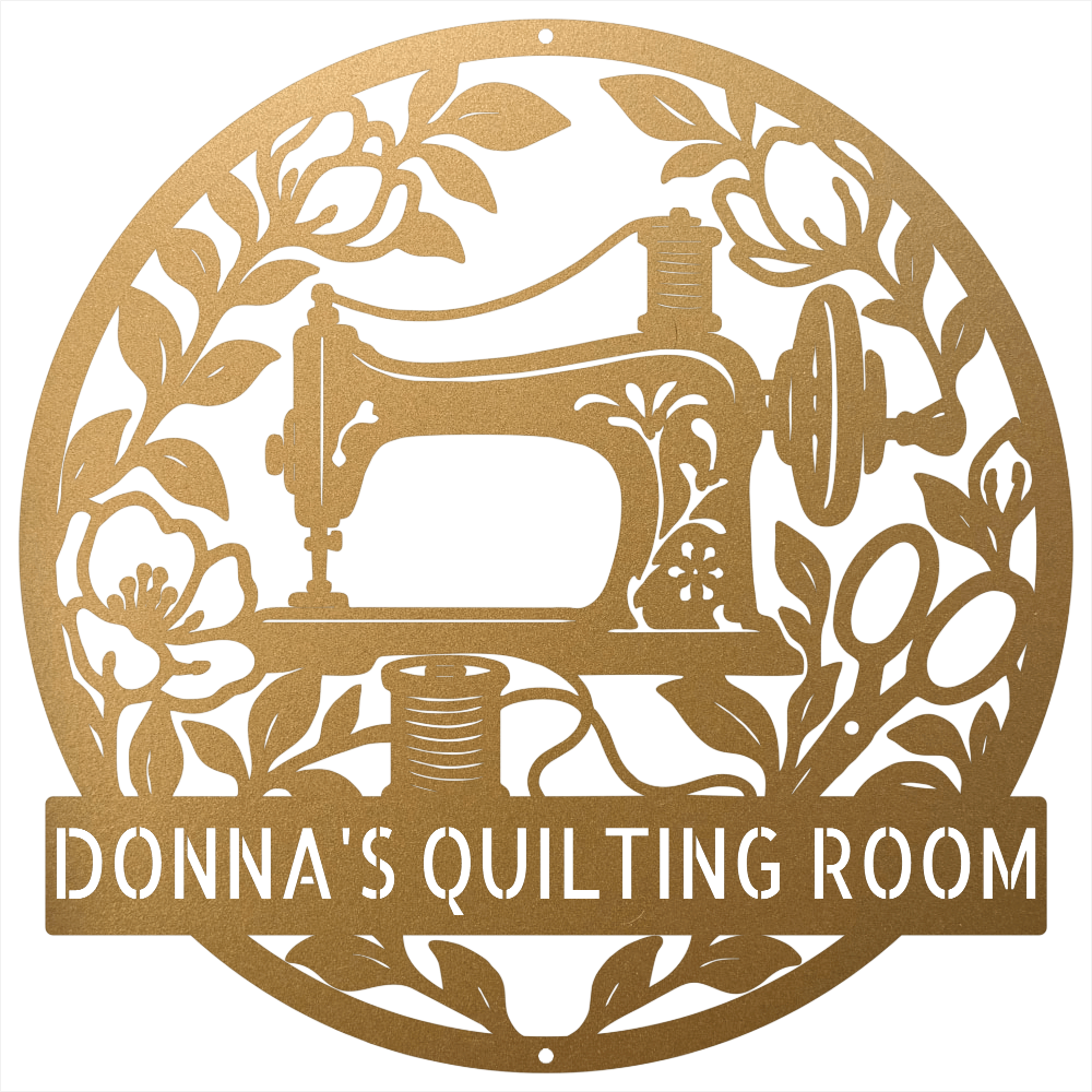 Custom Metal Wall Art - Personalized Sewing Machine Sign Gold