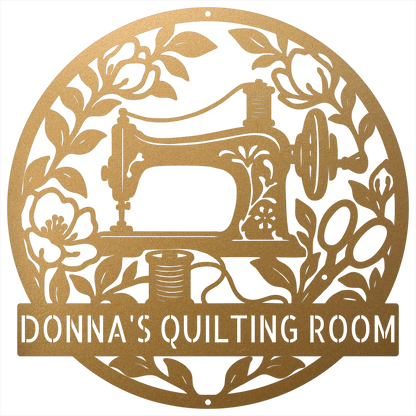 Custom Metal Wall Art - Personalized Sewing Machine Sign Gold