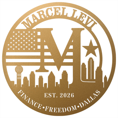 9118 - Dallas Skyline Monogram Metal Wall Art Gold
