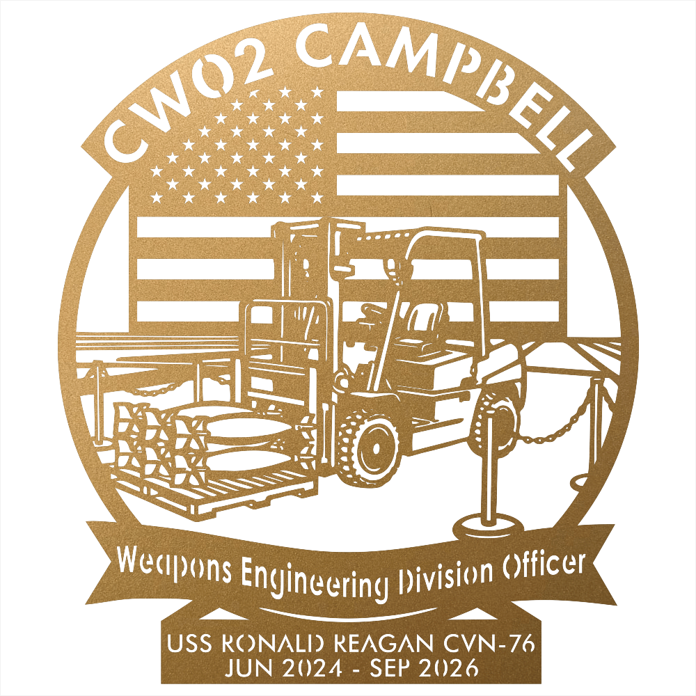 9298 - Military Forklift Metal Wall Art with American Flag Gold