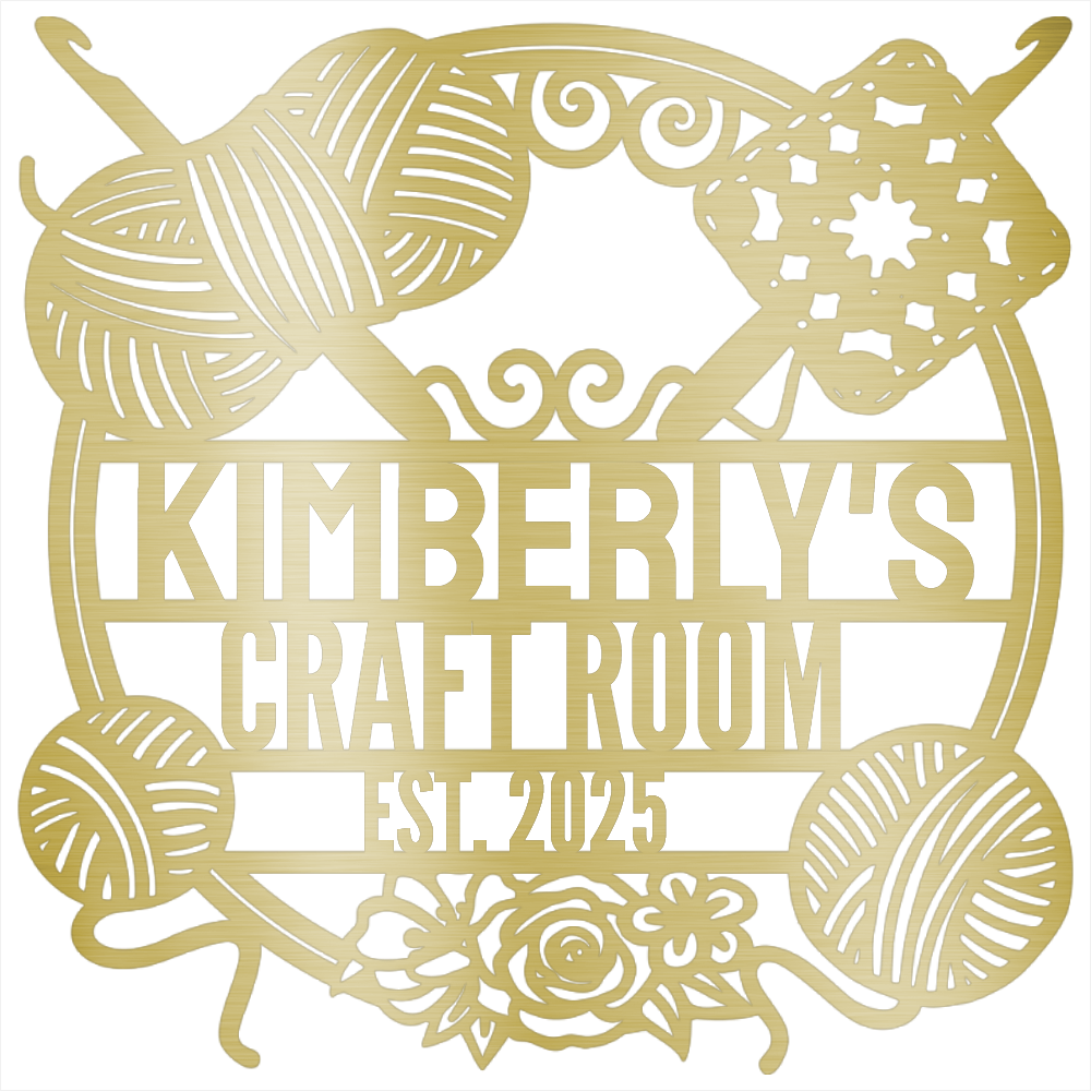 Personalized Crochet Corner – Custom Metal Sign for Craft Room Gold