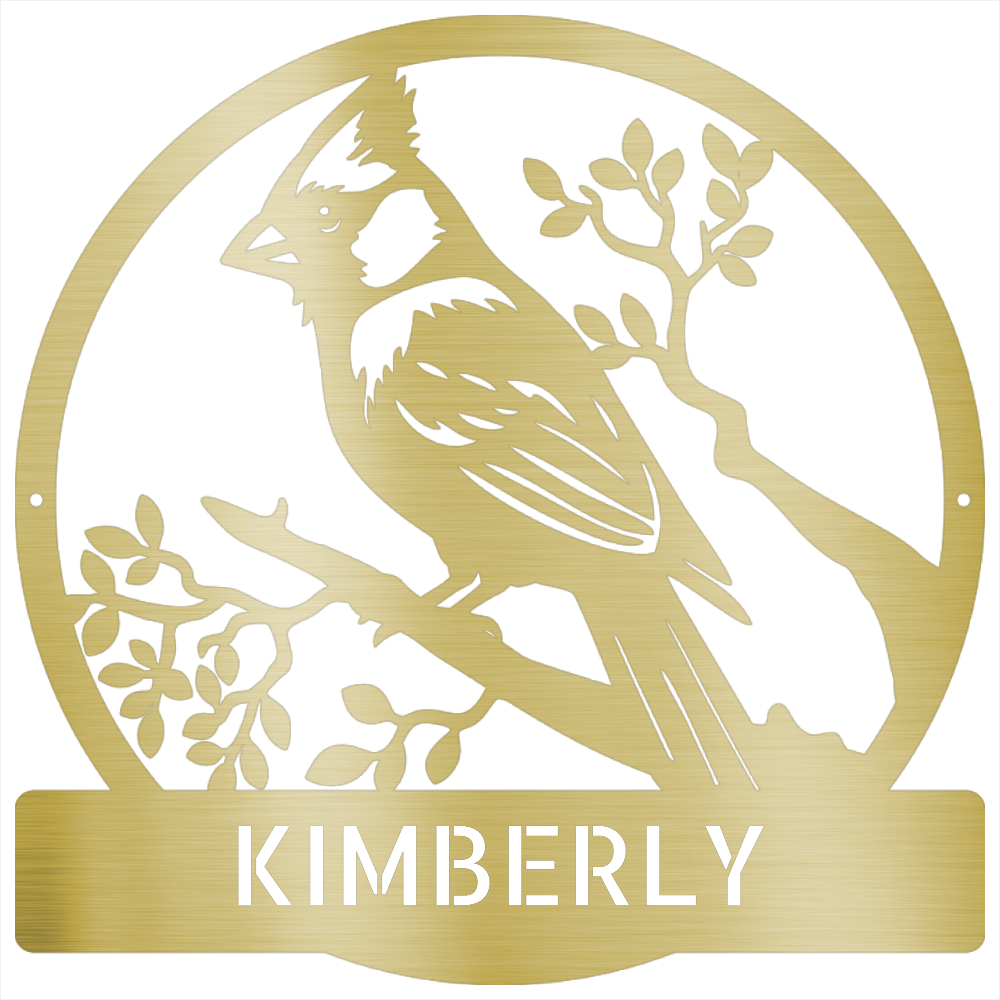 Custom Metal Wall Art - Personalized Cardinal Bird Sign Gold