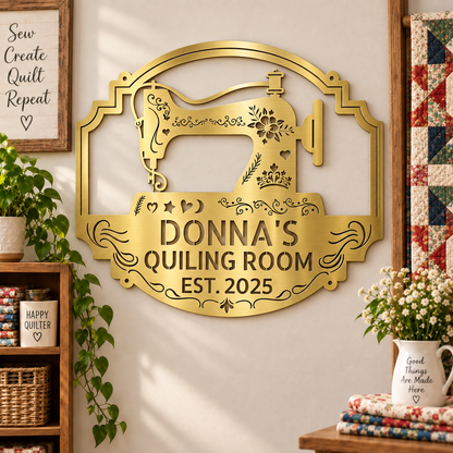 Custom Metal Wall Art - Personalized Sewing & Quilting Sign Gold