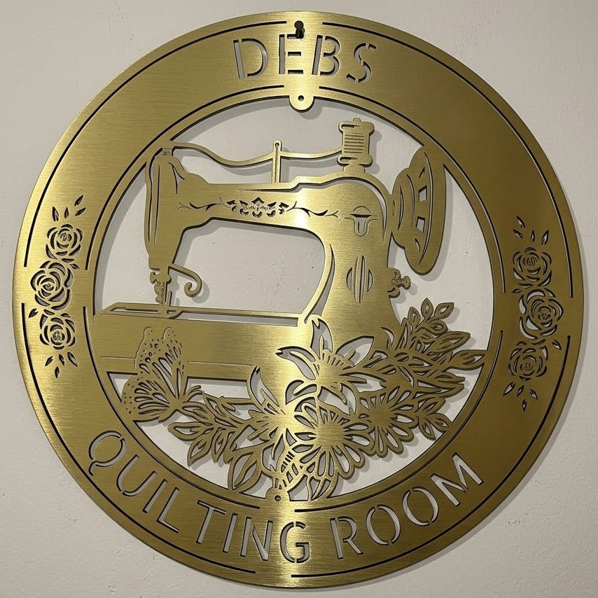 Custom Metal Wall Art - Personalized Sewing and Quilting Sign Gold