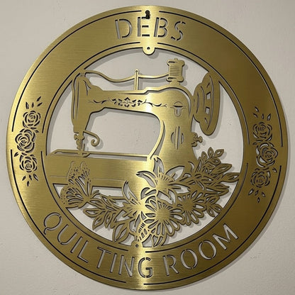 Custom Metal Wall Art - Personalized Sewing and Quilting Sign Gold