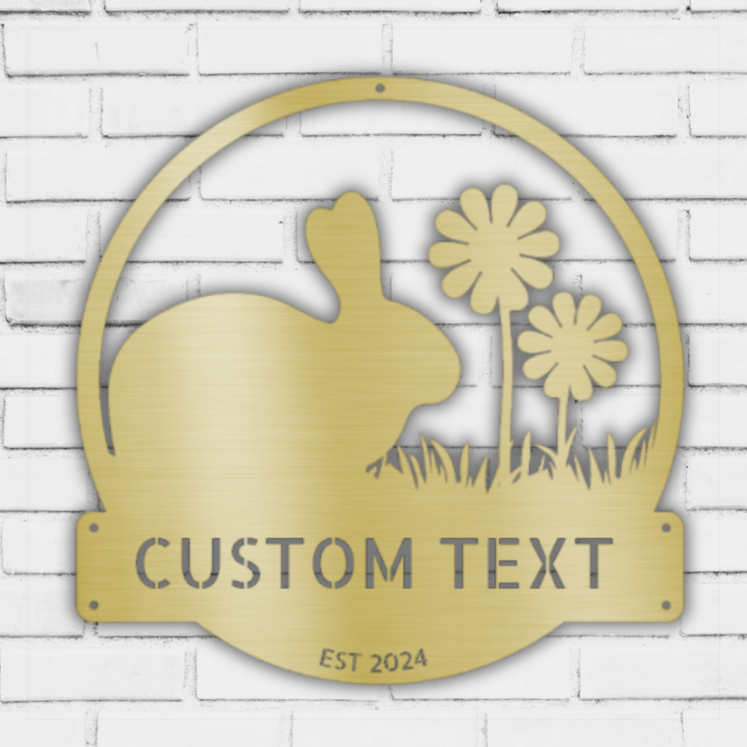 Custom Metal Wall Art - Personalized Rabbit Sign Gold