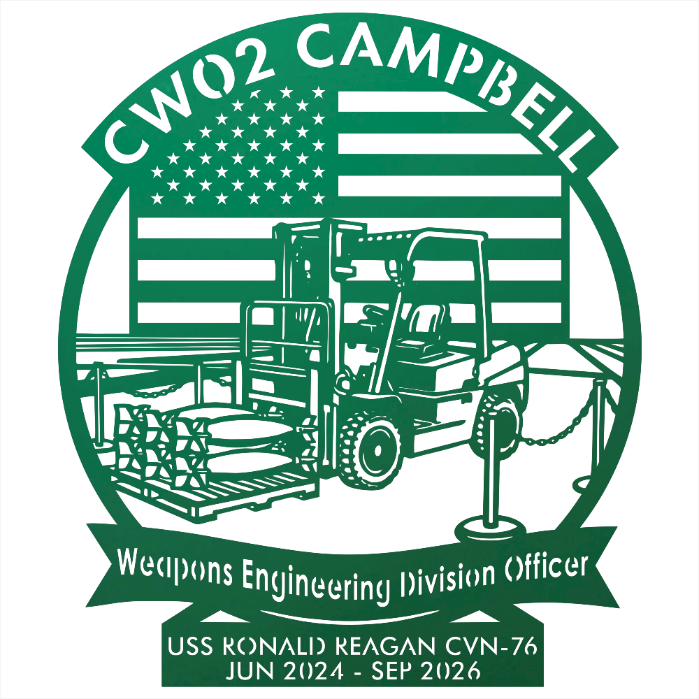 9298 - Military Forklift Metal Wall Art with American Flag Green