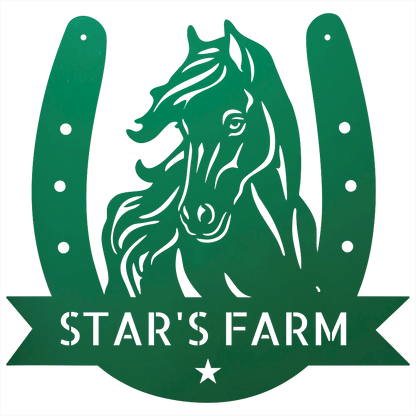 Custom Metal Wall Art - Horseshoe Farm Sign Green