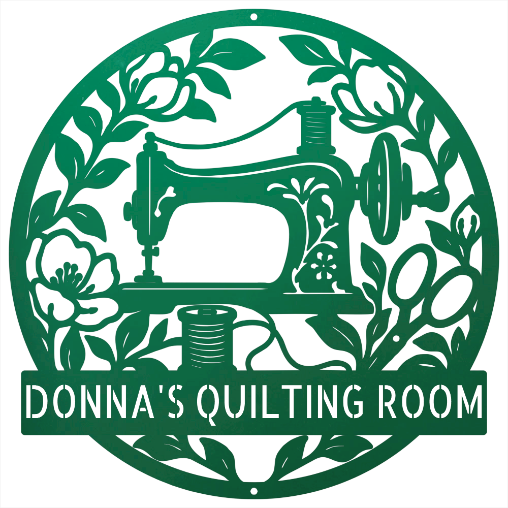 Custom Metal Wall Art - Personalized Sewing Machine Sign Green