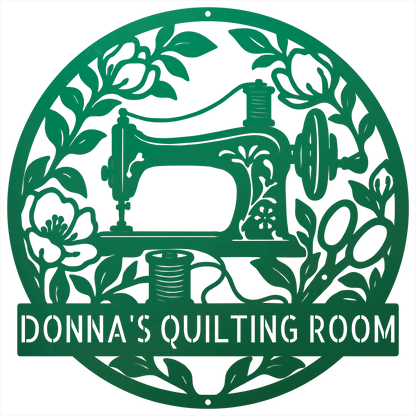 Custom Metal Wall Art - Personalized Sewing Machine Sign Green