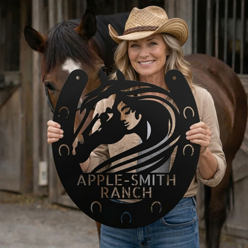 Custom Metal Sign - Personalized Horse Farm Housewarming Plaque Black