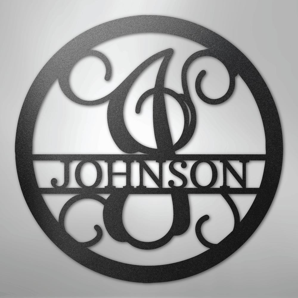 Custom Metal Wall Art - Split Letter Vine Monogram Sign