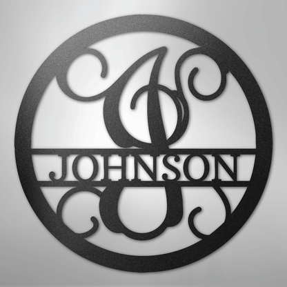 Custom Metal Wall Art - Split Letter Vine Monogram Sign
