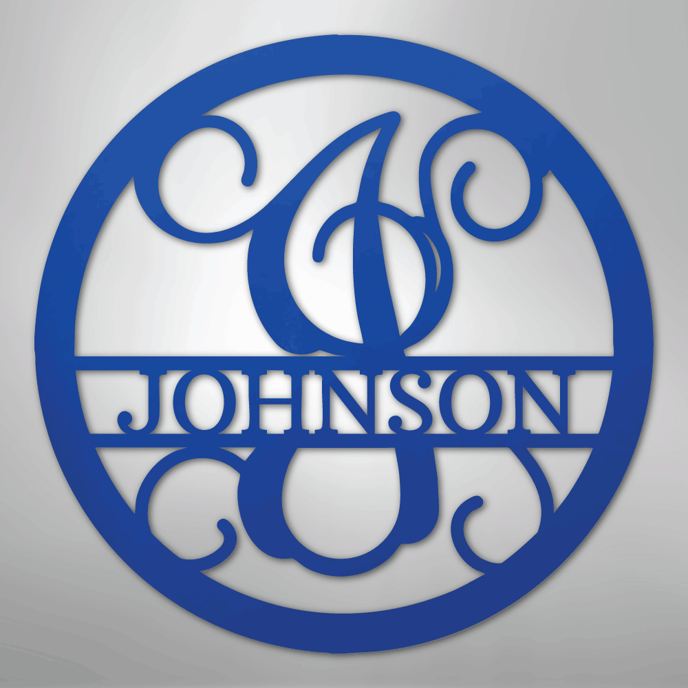 Custom Metal Wall Art - Split Letter Vine Monogram Sign Blue