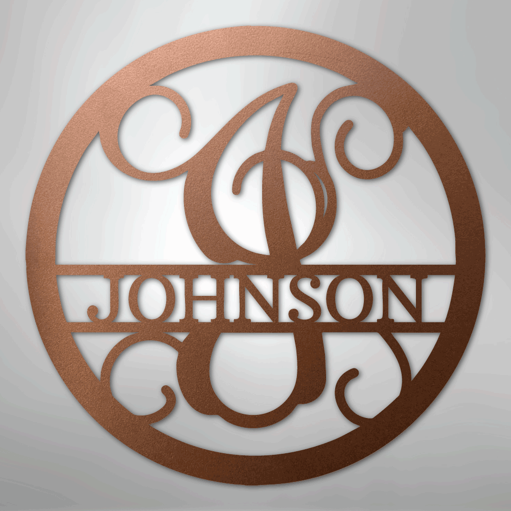 Custom Metal Wall Art - Split Letter Vine Monogram Sign Copper