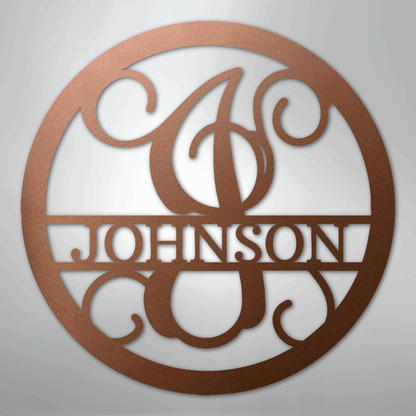 Custom Metal Wall Art - Split Letter Vine Monogram Sign Copper