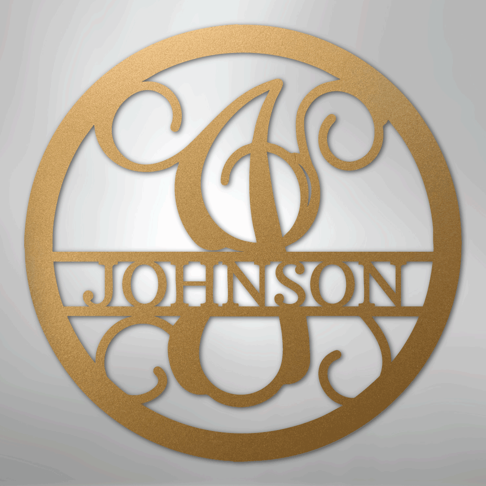 Custom Metal Wall Art - Split Letter Vine Monogram Sign Gold