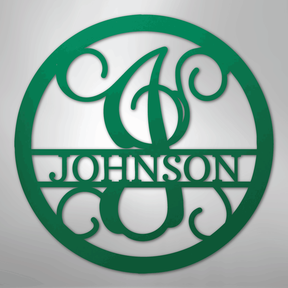 Custom Metal Wall Art - Split Letter Vine Monogram Sign Green