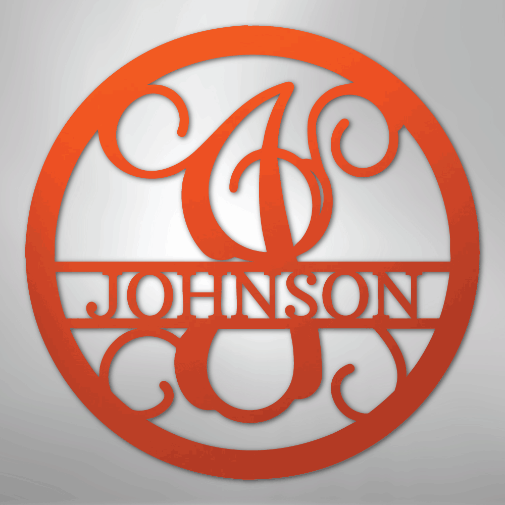 Custom Metal Wall Art - Split Letter Vine Monogram Sign Orange